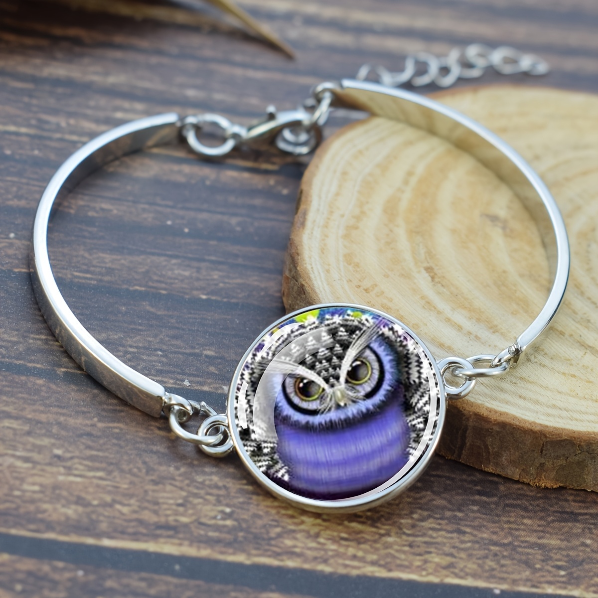 Owl Design Glass Dome Charm Bracelet for Men and Women